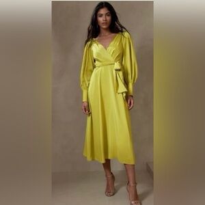 Banana Republic Celestial Blouson-Sleeve Maxi Dress in citron green